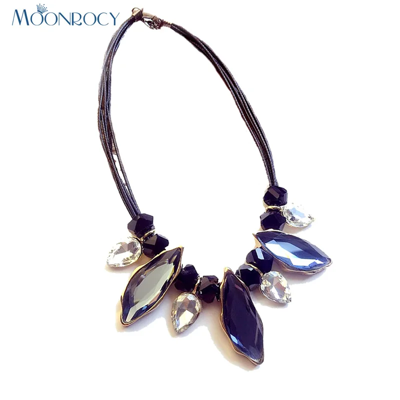

MOONROCY Free Shipping Crystal Necklace Jewelry wholesale Fashion Exaggerated Party Necklace Jewelry for Woman Leaf Gift Choker