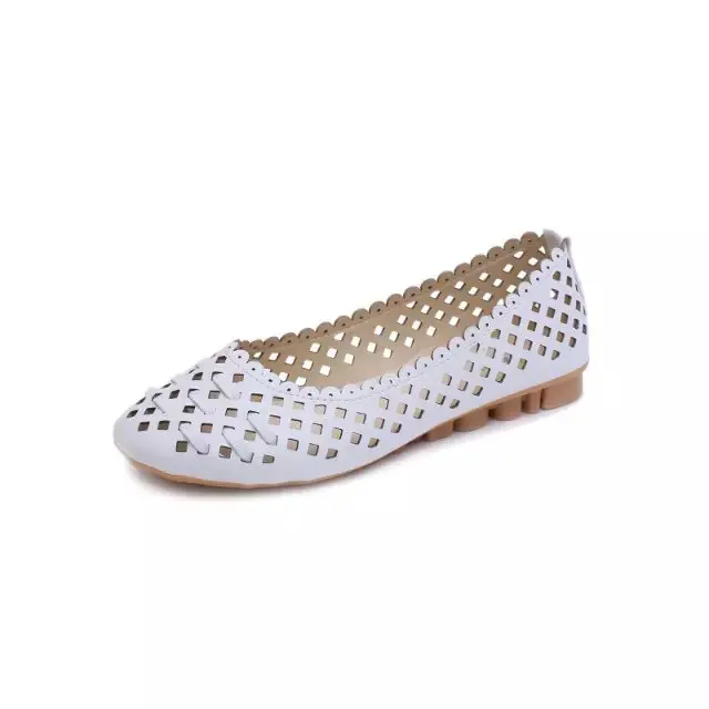 

2018 Summer style Women Ballet Flats Round Toe Slip on Shoes Cut-outs Flats Shoes White Woman Loafers zapatos mujer S082