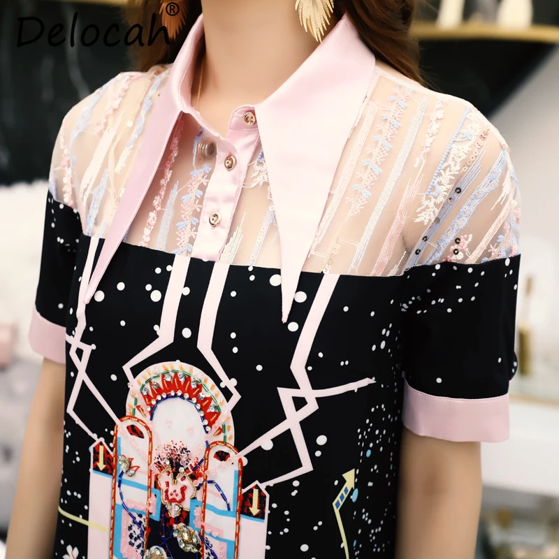 Delocah New Women Summer Drerss Runway Fashion Designer Beading Sequined Geometric Print Elegant Vintage Loose Short Dresses