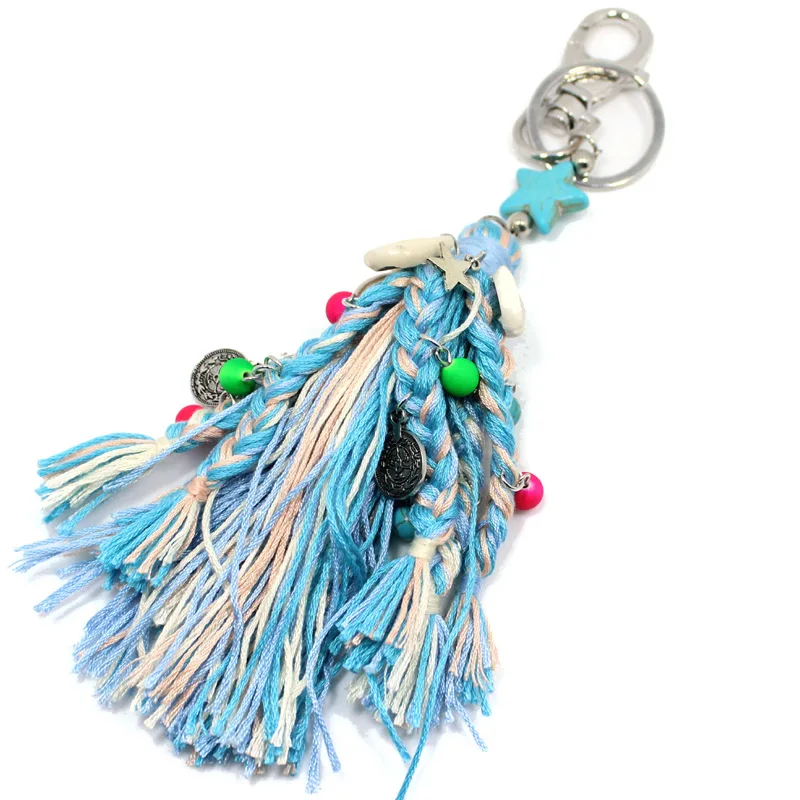 Jaasa boho tassel keychains handmade bag charm star keychain with