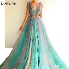 Новые платья знаменитостей в Дубае,, v-образный вырез, без рукавов, с высоким разрезом, тюль, вечерние халаты с поясом, халат de soiree