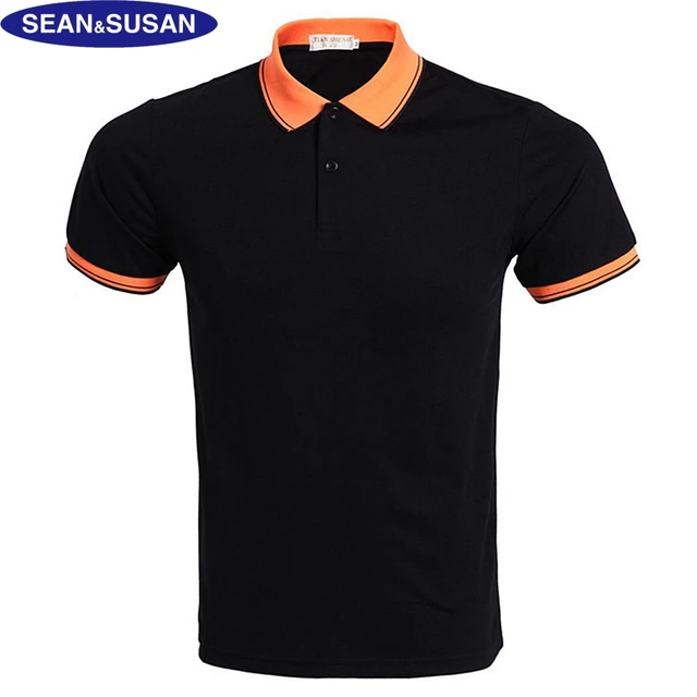 Sean&Susan Summer Men Polo Shirt Black Orange Collar Tees Man Tops Tees ...