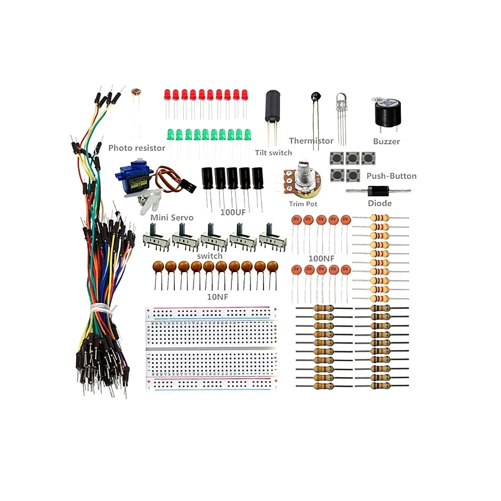Sidekick базовый стартовый набор w/перемычка макетной платы Цвет резисторы для светодиодов зуммер для Arduino UNO R3 Mega2560 Mega328 Nano