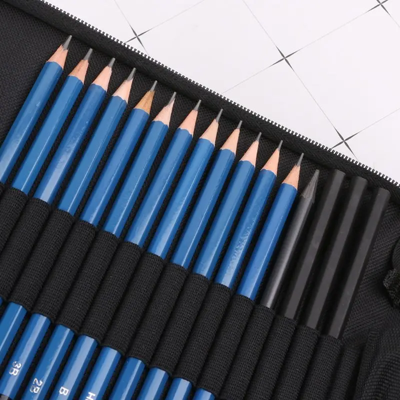 32Pcs Professional Drawing Artist Kit Pencils Sketch Charcoal Art Craft With Car 4