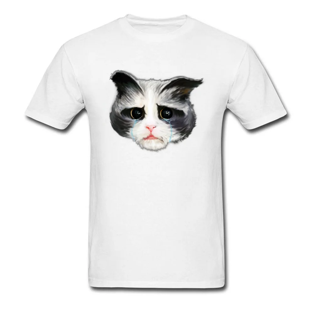New Design Man T Shirts Sad Cat Casual Tops & Tees 100% Cotton Short Sleeve Fashionable Sweatshirts Round Collar Sad Cat white