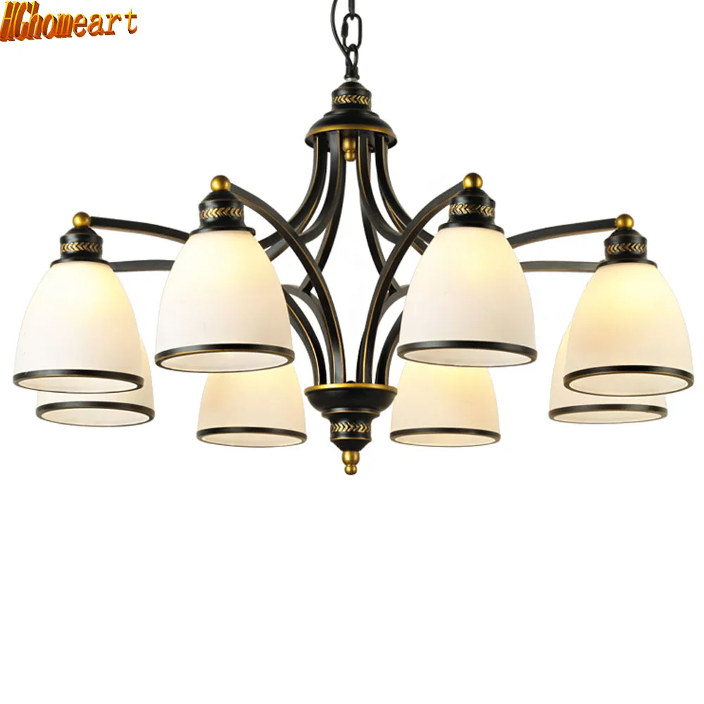 

HGhomeart American Retro Chandelier E27 Living Room Light 3 Head 6 Head 8 Restaurant Light Iron Lamp European Study Lamp