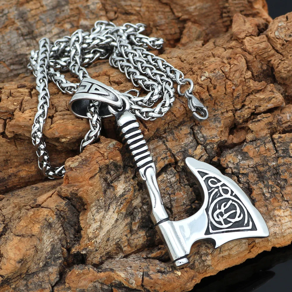 

Nordic stainless steel rune amulet axe talisman pendant necklace