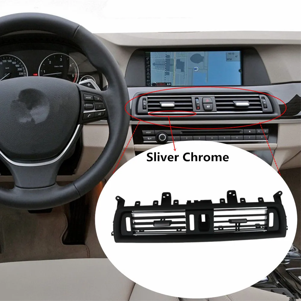 

Chrome Front Console Center Gril Dash AC Air Heater Vent For BMW 5 F10 F11 F18 520i 523i 525i 528i 520 523 525 528