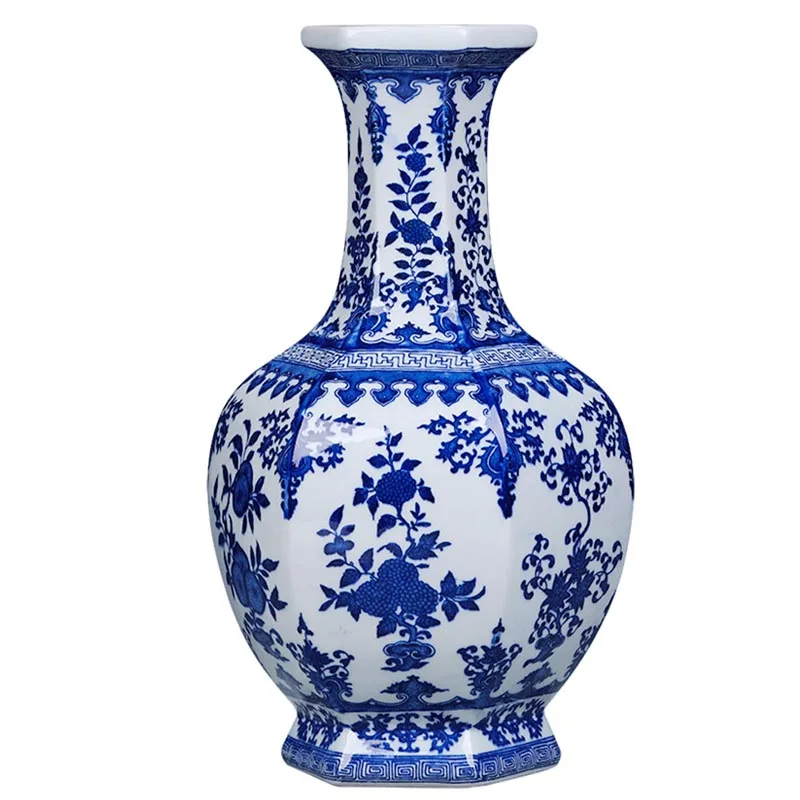 Керамическая Сине белая фарфоровая антикварная ваза Jingdezhen Цветочная композиция