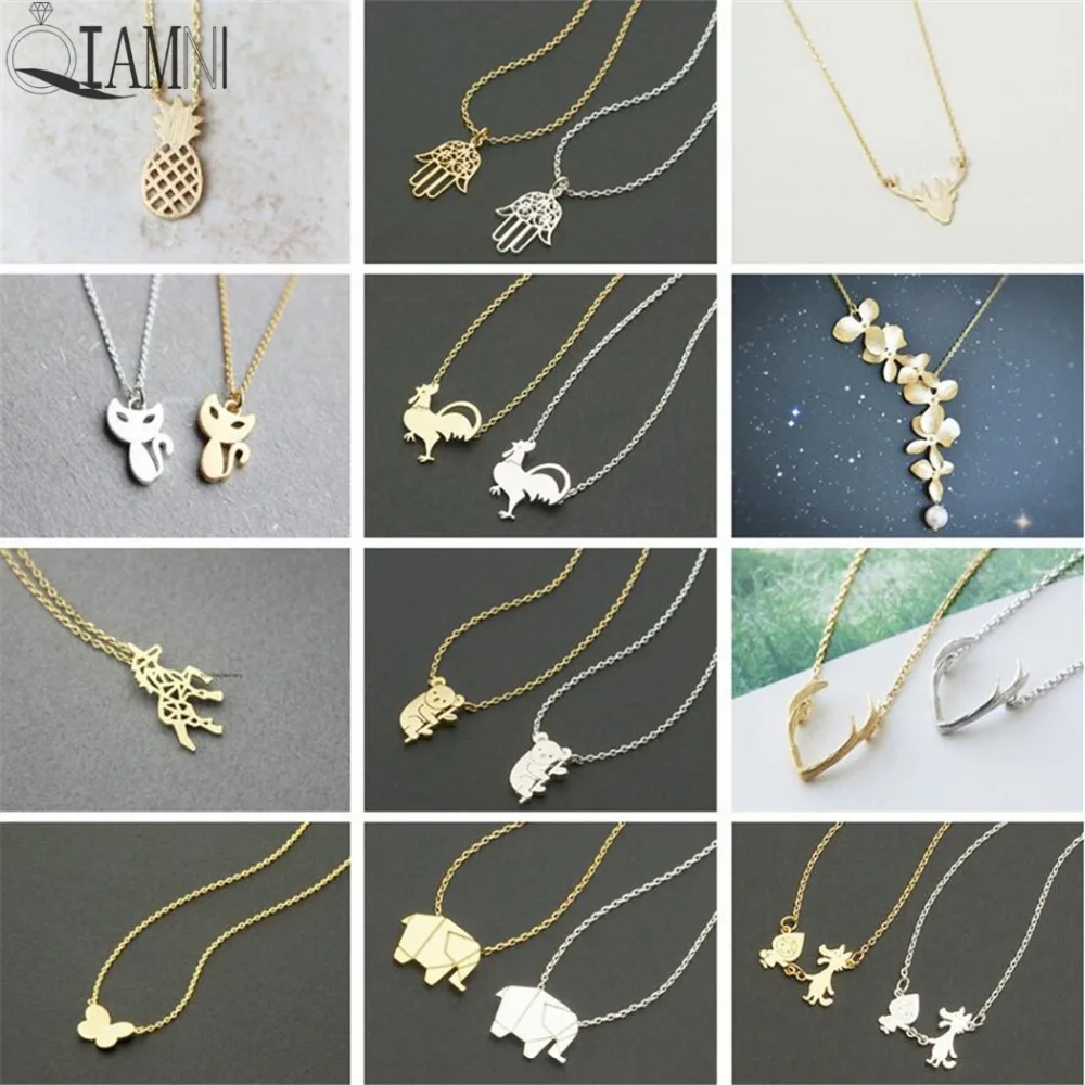 

QIAMNI Pineapple Flower Koala Elephant Unicorn Cat Butterfly Wolf Bird Animal Antlers Necklace Pendants Pet Lover Gift Jewelry