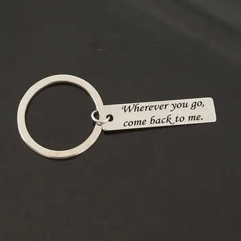 

Stamped Wherever You Go Come Back to Me keychains Distance Love Key Tag Coordinate Keyring Gift from Wife Girlfriend Bag Charm