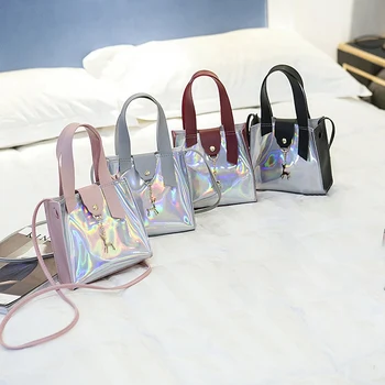 

FGGS-Pu Tote Bag Small Purses And Handbags Rainbow Mini Transparent Shoulder Messenger Crossbody Bags For Women