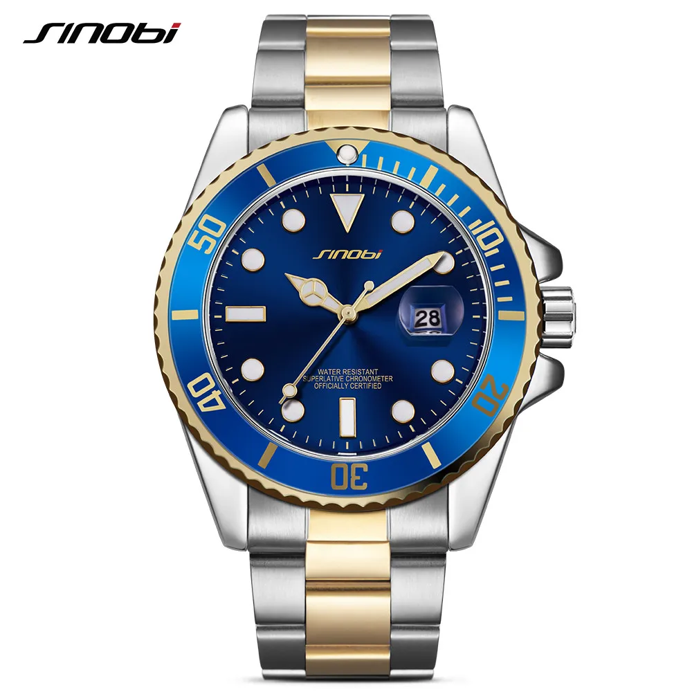 

reloj hombre 2018 SINOBI Watches Men Famous Brand Blue Quartz Wristwatch Stainless Steel Men Sports Watches relogio masculino