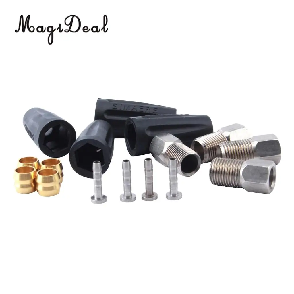 16Pcs Bike Bicycle Hydraulic Disc Brake Hose BH90 Fittings 4 Olive/Bushing & 4 Connector Inserts & 4 Tubing Screws & 4 Dust Caps
