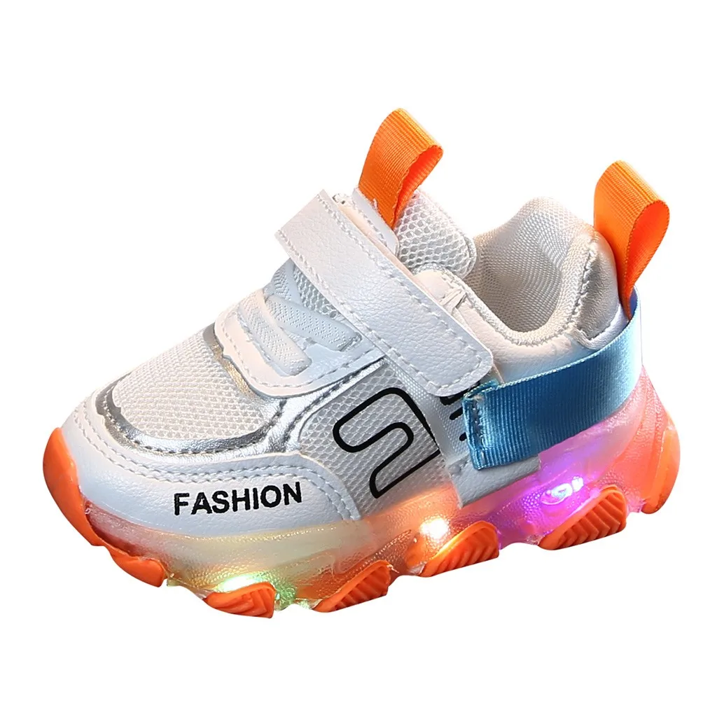 Детская обувь для маленьких мальчиков и девочек; Светящиеся спортивные кроссовки для бега; повседневная обувь; MuqGew обувь - Цвет: Оранжевый