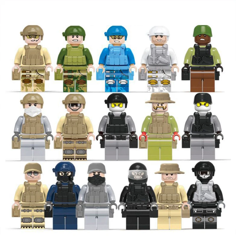 

16pcs/lot Legoingly Military Minifigure Bicks Special Police Army Team Mini Figures Building Blocks Toys For Children Gift