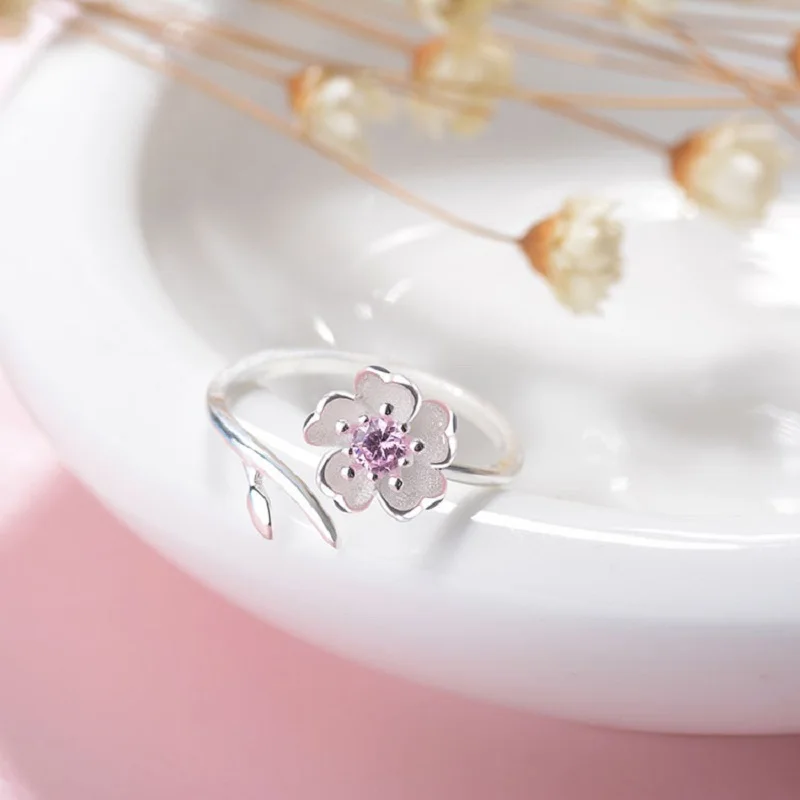 Серебряные цветы на палец серебряные вишневые цветы кольца для женщин регулируемое кольцо модное свадебное ювелирное изделие для невесты