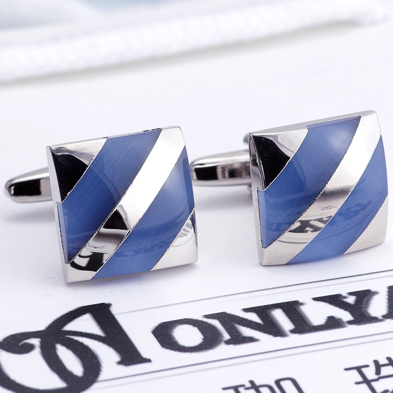 Classic Square Cuff Link Men Accessories Rhodium Plated Blue Lapis Stone Button Shirt Cufflink for Gift  Jewelry
