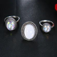 

BeUrSelf Stone Crystal Boho Jewelry Knuckle Ring Sets for Women Vintage Tibetan Turkish Silver Color Midi Rings Gift 3pcs/Set