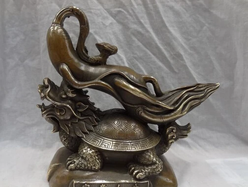 

JP S0608 11" Chinese Bronze RuYi Wealth FuGui FengShui Dragon Turtle Ginseng Statue Discount 35%