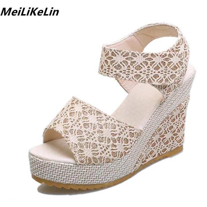 clearance sale Women Summer Sandals Wedges Platform High Heels Shoes Fashion Lace Lady Casual ...