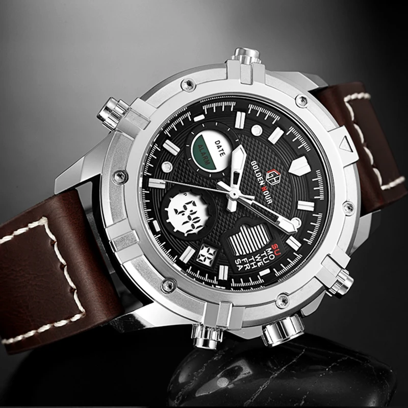 

Men Sport Watches Quartz LED Digital Analog Wristwatch 2018 Multifunction 30M Waterproof Leather Outdoor Sport Men Watch