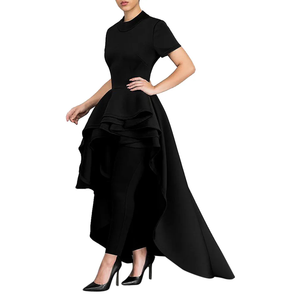 Платье размера плюс с коротким рукавом женское Элегантное летнее асимметричное платье с коротким рукавом платье с высокой низкой баской облегающие вечерние Клубные платья