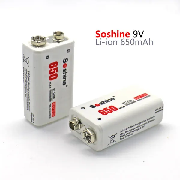2 шт. Soshine 650 mаh 9В 6F22 Перезаряжаемые Батарея + Smart интеллигентая (ый) металл