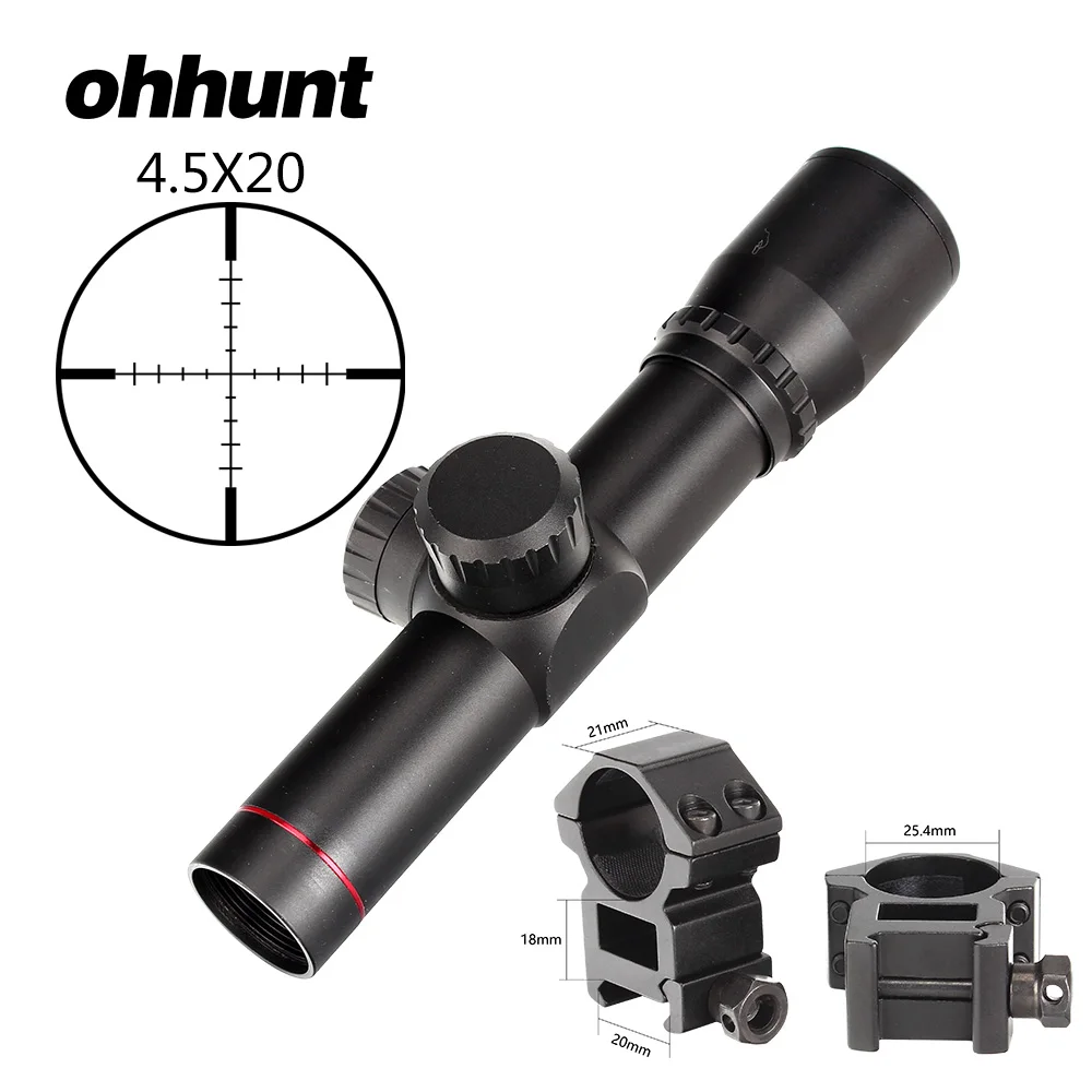 ohhunt 4.5x20 1 дюйм компактный Охотничий прицел Тактический оптический прицел Сетка Р4 прицел Флип открыть Крышки объектива - Цвет: High Picatinny Rings