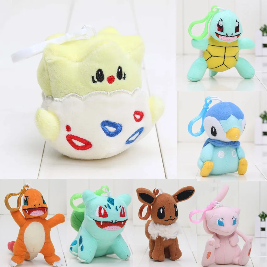 9-12 см новая карманная плюшевая кукла подвеска Bulbasaur Eevee Piplup Charmander Squirtle плюшевая игрушка мягкая кукла брелок с крючком