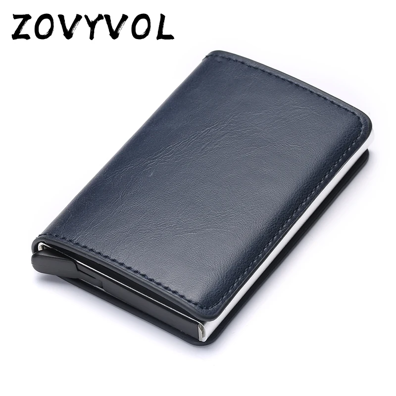 ZOVYVOL محفظة الألومنيوم حامل بطاقة الائتمان المعدنية التلقائي خمر بو الجلود الحماية ضد السرقة Rfid حجب محفظة تمرير ميناء حامل