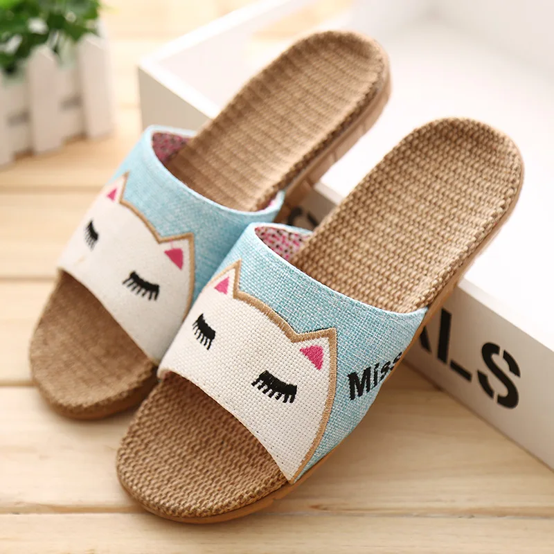 

Men Women Cartoon Lovers Indoor Slippers Rabbit Cat Summer Flat Heels Slippers Non-Slip Beach Slides Home Floor Shoes