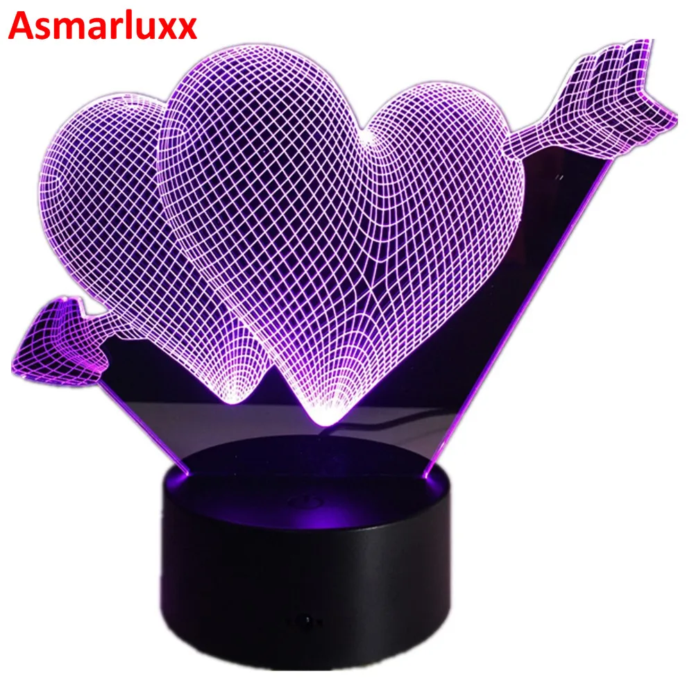 3D стрела купидона ночник Красивая RGB сердце любовь Форма Спальня лампа для любителей пары свадебные Юбилей памяти подарок