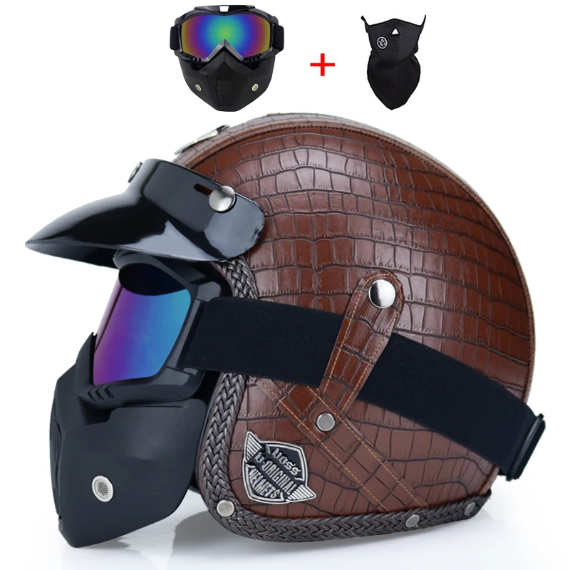 Ретро винтажный немецкий стиль мотоциклетный шлем 3/4 открытый шлем Скутер Чоппер Крузер Байкер Мото шлем очки маска
