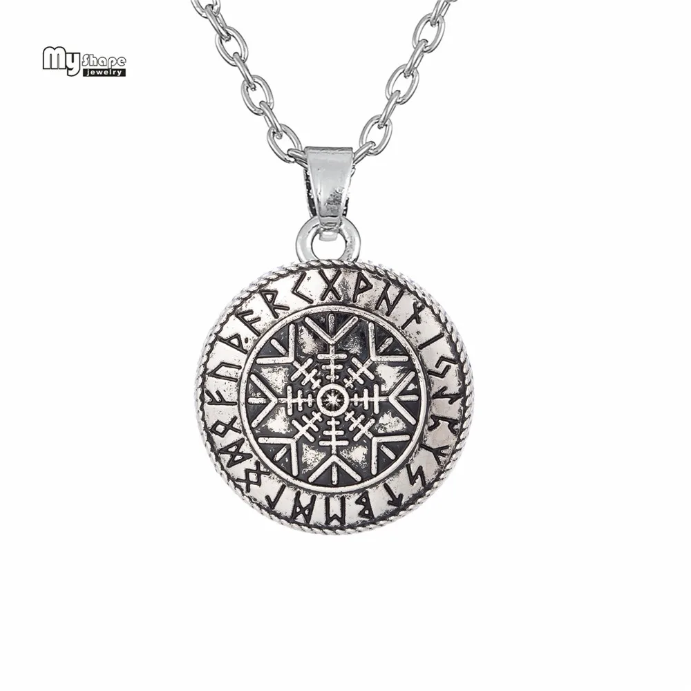 بلدي شكل فايكنغ قلادة البوصلة Vegvisir المختنق هيلم من رهبة Aegishjalmur الشمال اساطير قلادة القلائد الاسكندنافية تميمة