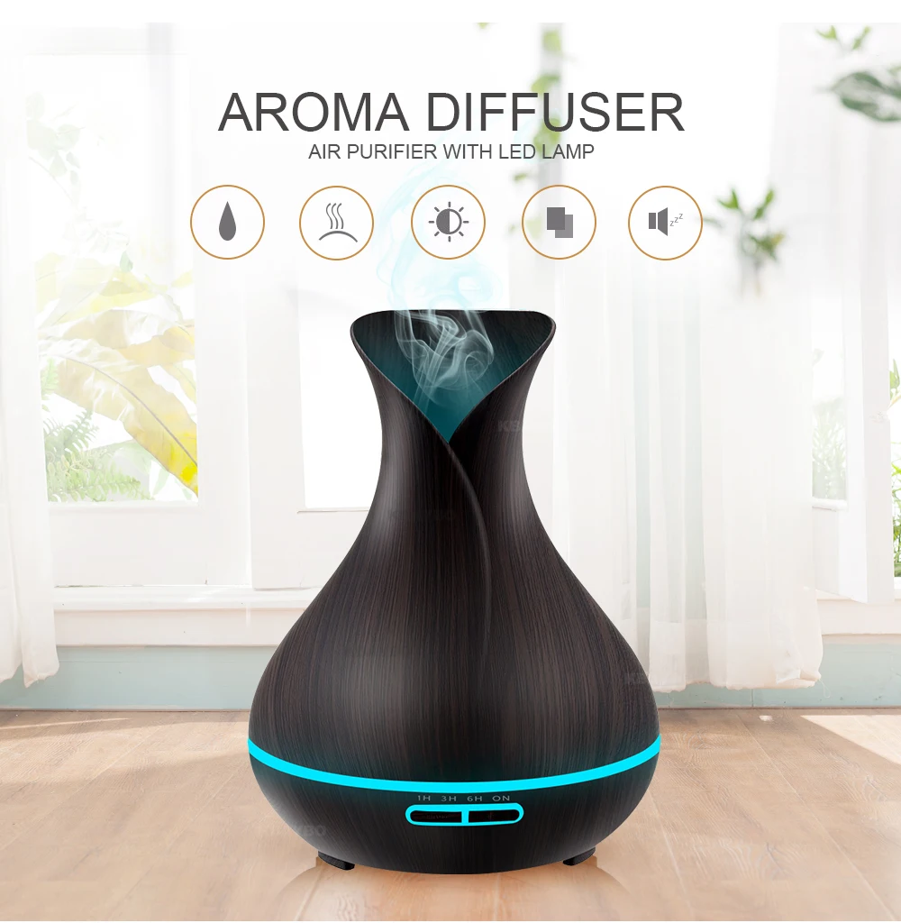 

400ml Aroma Essential Oil Diffuser Ultrasonic Air Humidifier with Wood Grain electric LED Lights aroma diffuser for home