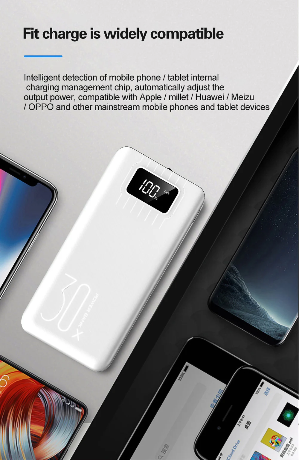 Batterie externe 30000mAh tyec Micro USB QC charge rapide Powerbank affichage de LED chargeur de batterie externe Portable pour tablette de téléphone