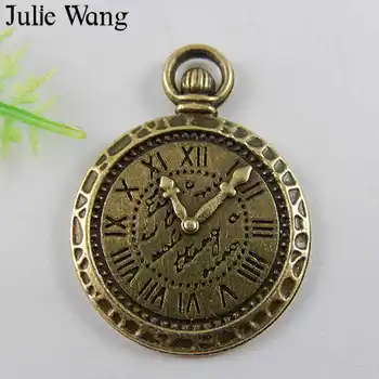 

Julie Wang 6PCS Vintage Pocket Watch Clock Charms Antique Bronze Alloy Handmade Craft Decorate Pendants Jewelry Making Accessory