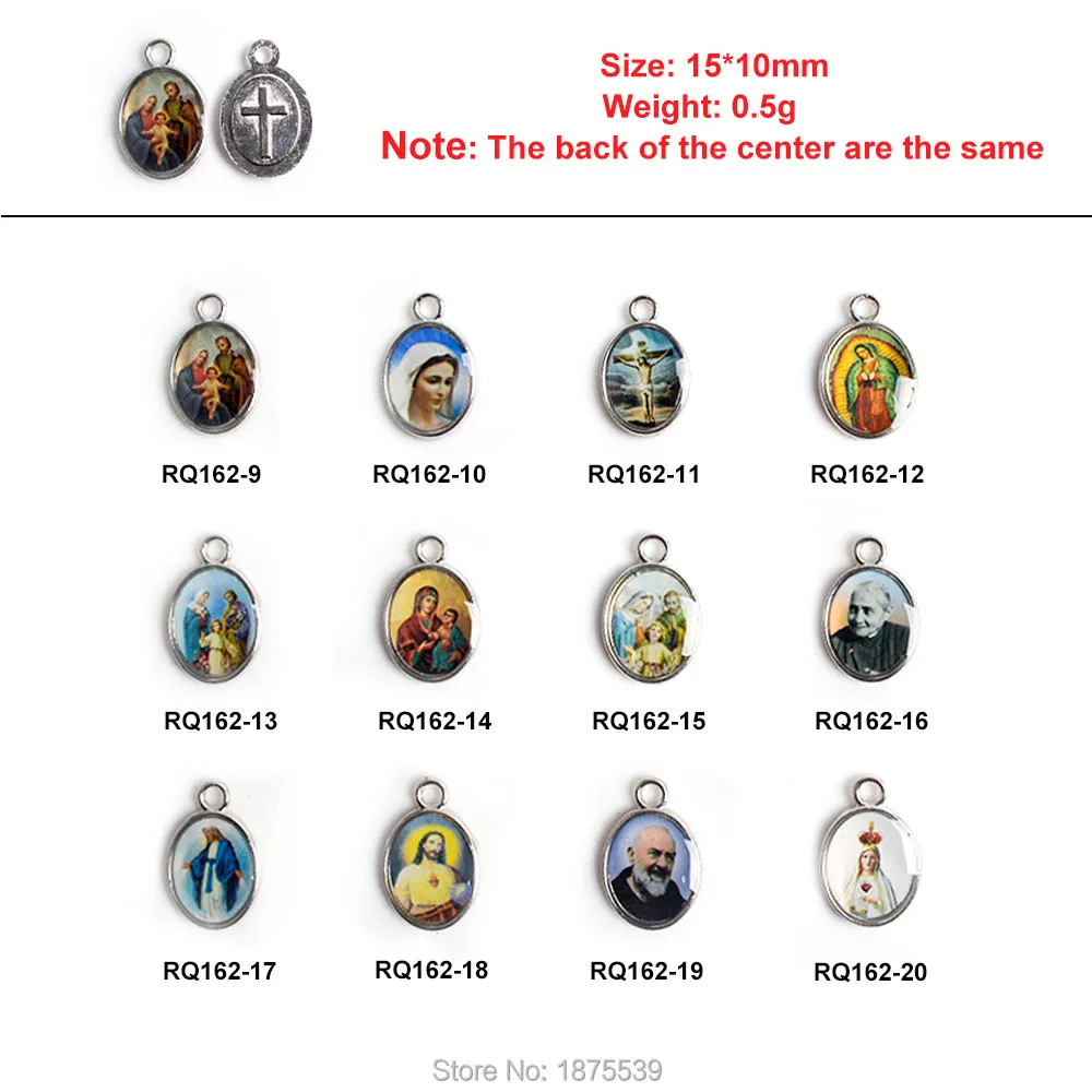 

Small Medals 15*10 mm One Side Cross Another Side Color Catholic Figure Guadalupe Mary Jesus Fatima