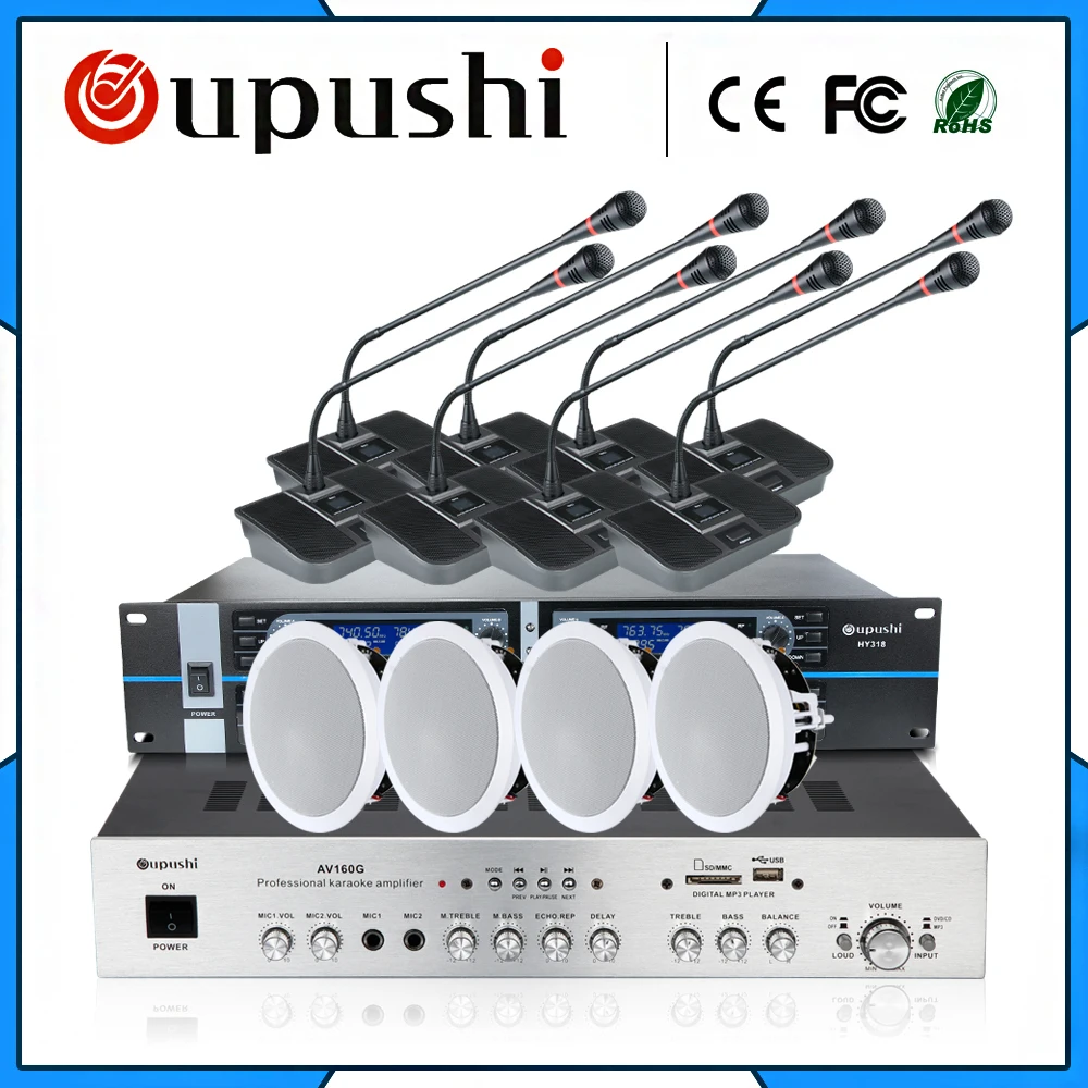 OUPUSHI مؤتمر نظام 8 قناة معقوفة UHF PPL اللاسلكية طاولة المؤتمر ميكروفون جودة الصوت السقف المتكلم