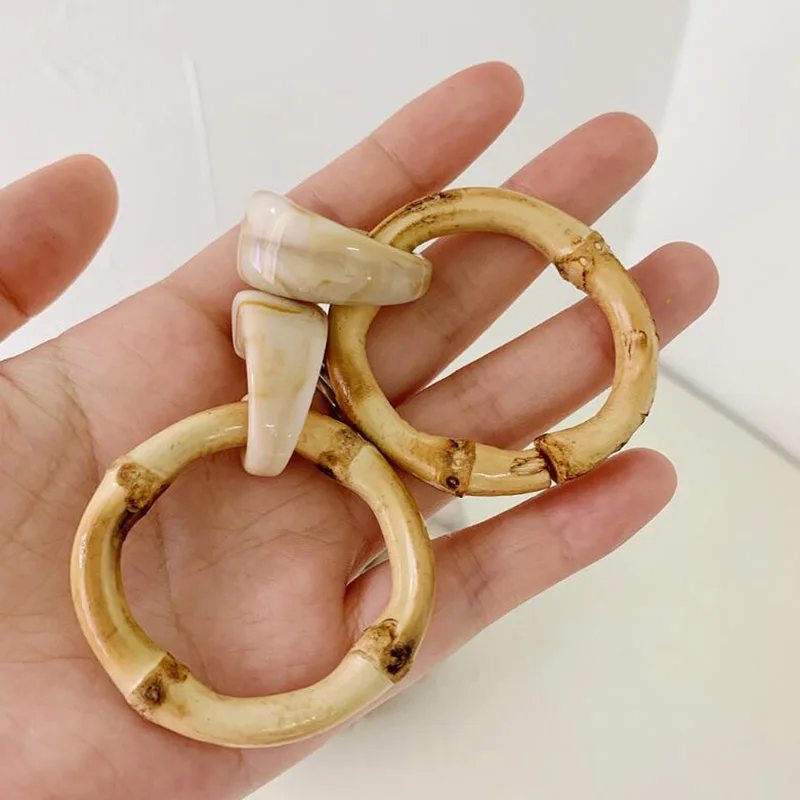 

2019 New Large Round Pendant Drop Earrings Exquisite Natural Bamboo Exaggerated Circle Statement Earrings For Women Jewelry Gift