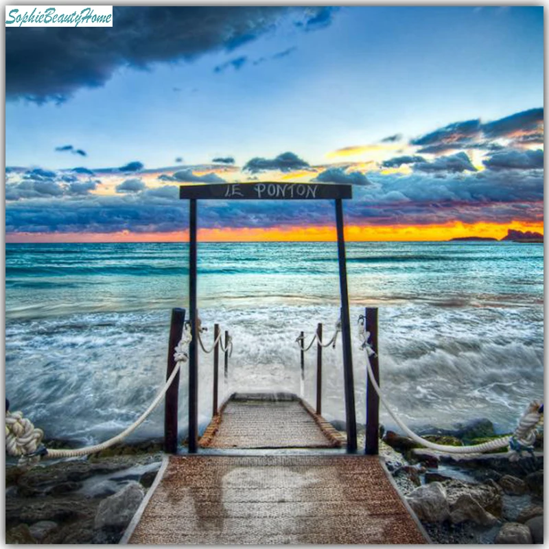 

Sophie beauty home 5D DIY diamond painting sunset pier cross-stitch mosaic home wall decoration pictures