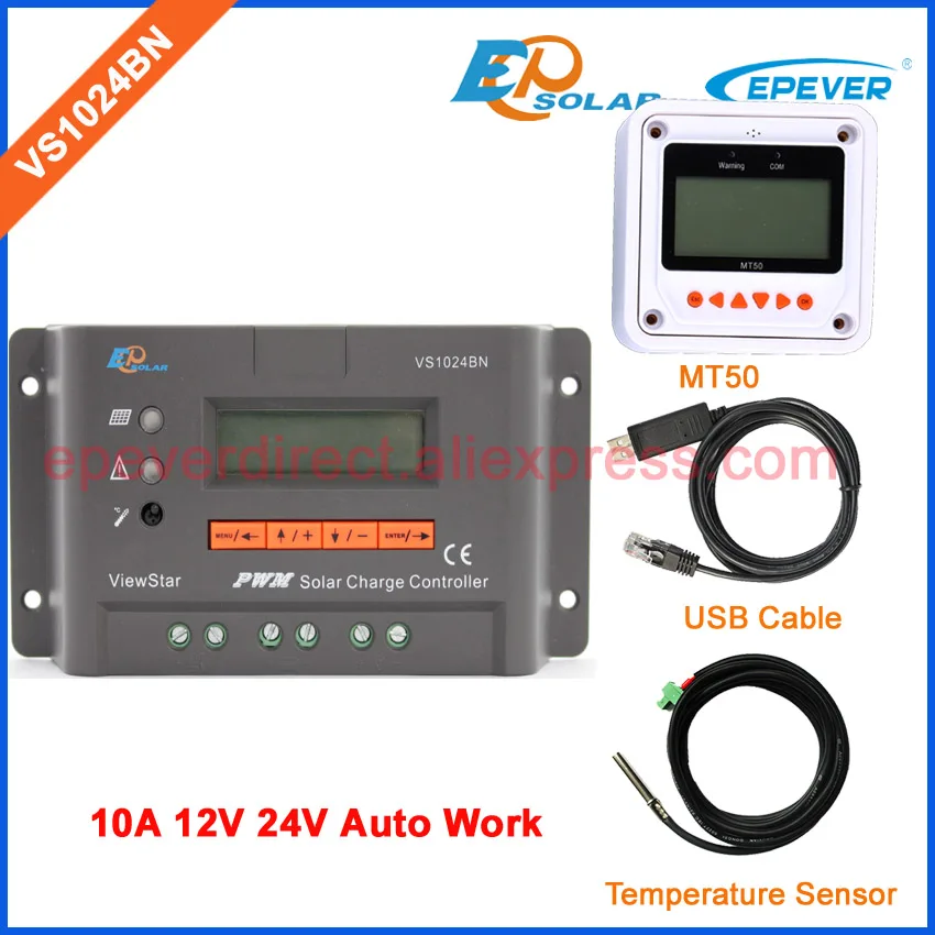 

VS1024BN 24V solar panel system solar EPEVER controller USB cable+temperature sensor MT50 remote meter 10A 10amps 12V