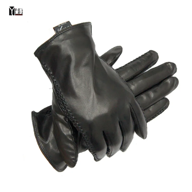

2016 New Winter Free shipping man genuine leather gloves male warm goat skin leather gloves black men mittens fleece lining