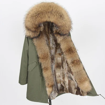 OFTBUY пальто с натуральным мехом, зимняя куртка, Женское пальто, воротник из натурального меха енота, длинная парка с подкладкой из меха енота, уличная верхняя одежда - Цвет: green coat