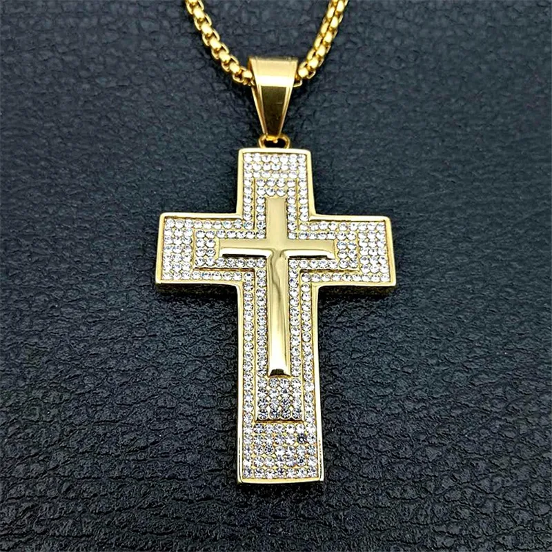 Религиозный Iced Out Bling Cross Подвески Ожерелья для женщин и мужчин золотой цвет