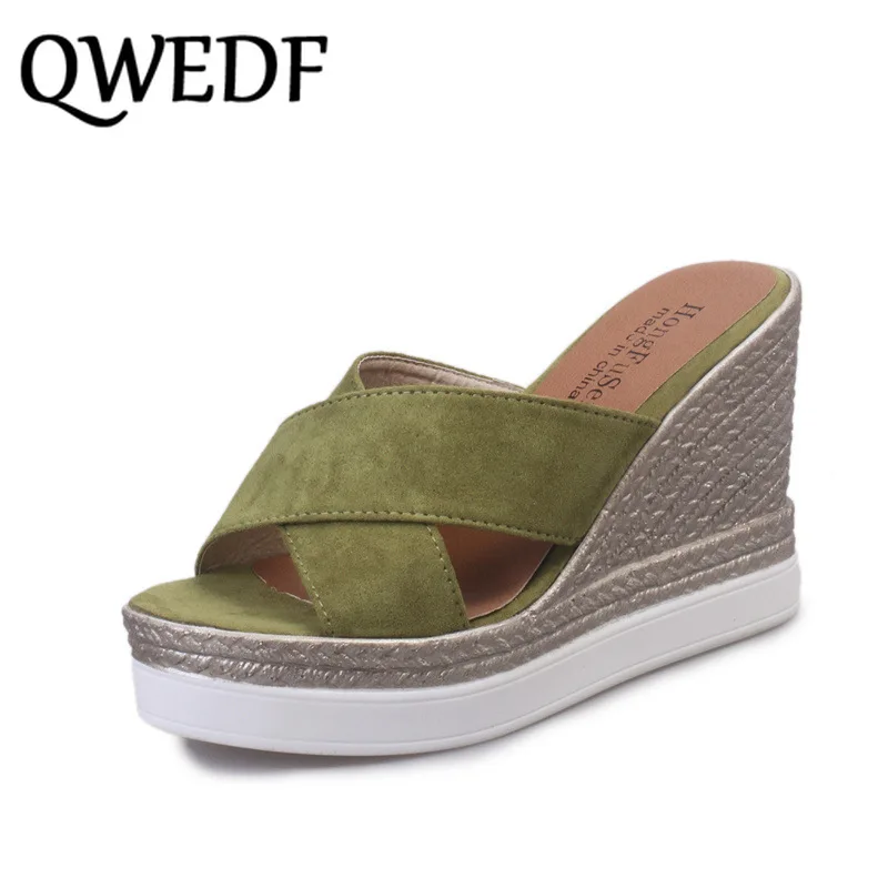 

2019 summer new wedge with sandals and slippers female sponge cake thick bottom high-heeled word drag sequins beach shoe SE-13