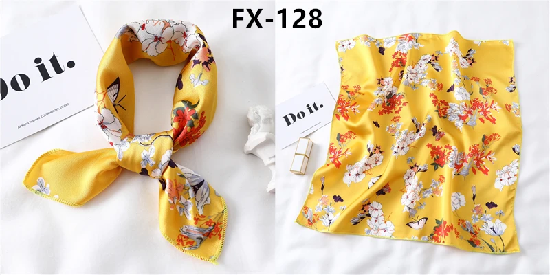 Women Small Satin Silk Scarf Square Print Wrap Foulard Femme Handkerchief Bandana Neck Hair Skinny Tie Scarves Shawls