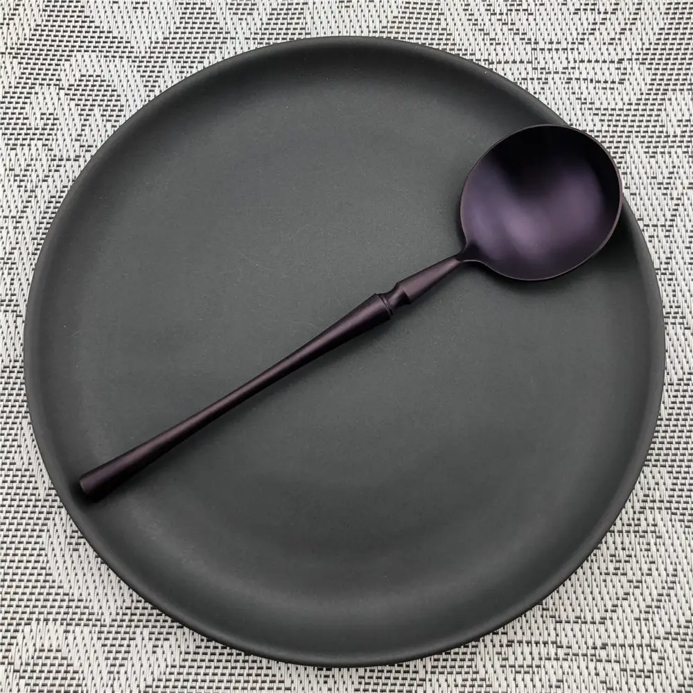 1 шт. Ретро фиолетовый набор столовых приборов столовая посуда из нержавеющей стали набор столовая вилка и нож совок набор посуды Прямая - Цвет: 07 Round Spoon