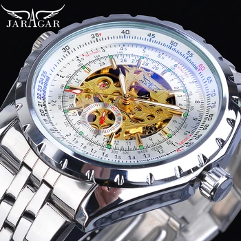 Jaragar Men Watches Automatic 2019 Silver White Male Steel Band Self-Wind Mechanical Watch Analog Sport Army Military Wristwatch weide brand leather sport quartz watches men water resistant mehanical hand wind analog automatic self wind luxury clock saat